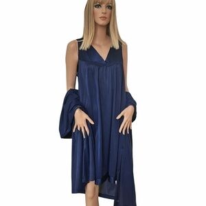 Vintage Vanity Fair Peignoir Set Lingerie Nightgown Robe Navy Sleep Embroidery